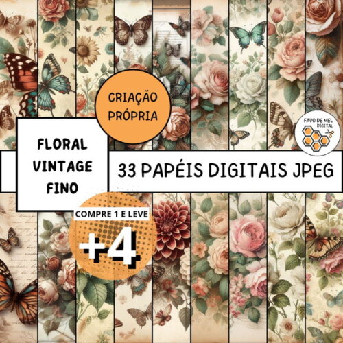 Papel Digital Vintage 75 - Floral Fino Vintage