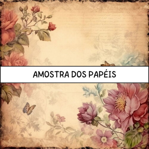 Papel Digital Vintage 74 Rosas e Borboletas - Vintage Roses