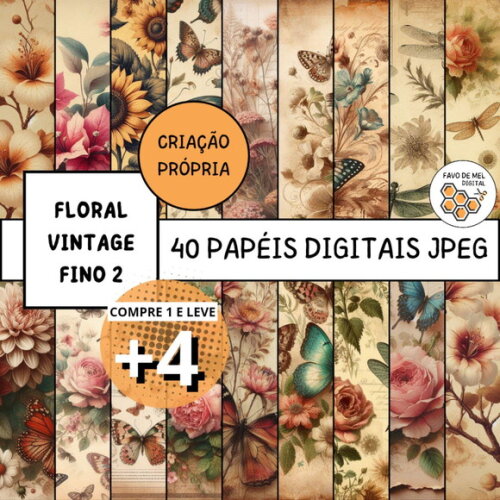Papel Digital Vintage 77 - Floral Fino Vintage 2