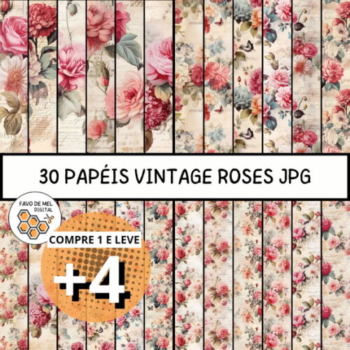 Papel Digital Vintage 76 Rosas Vermelhas - Vintage Red Roses