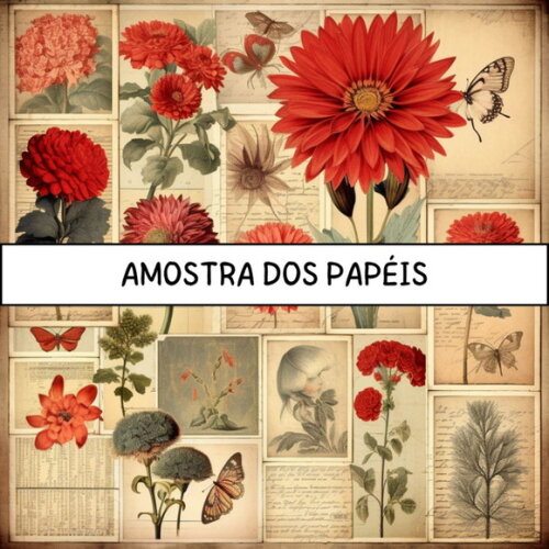 Papel Digital Vintage 80 - Floral Botânico