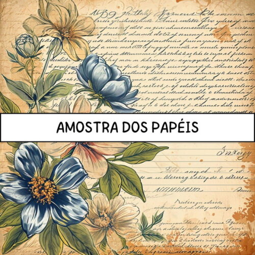 Papel Digital Vintage 82 - Floral Caligrafia