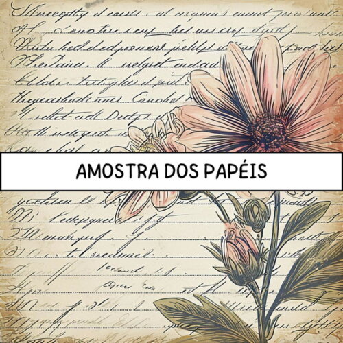 Papel Digital Vintage 82 - Floral Caligrafia