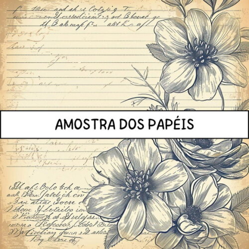 Papel Digital Vintage 82 - Floral Caligrafia