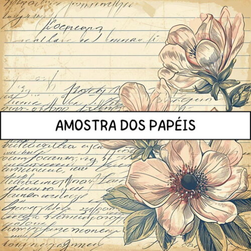 Papel Digital Vintage 82 - Floral Caligrafia