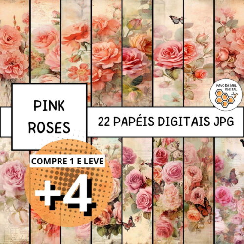 Papel Digital Vintage 83 - Pink Roses Junk Journal