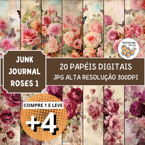 Papel Digital Vintage 85 - Roses Junk Journal 1