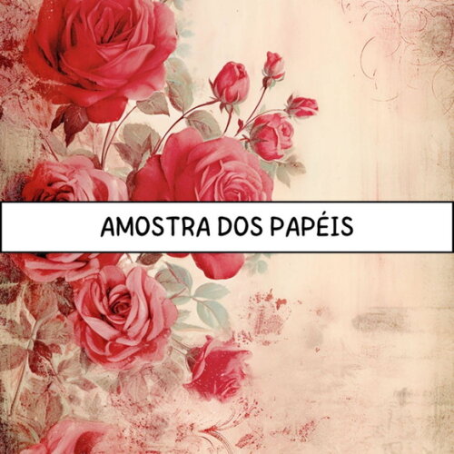 Papel Digital Vintage 89 - Roses Junk Journal Red