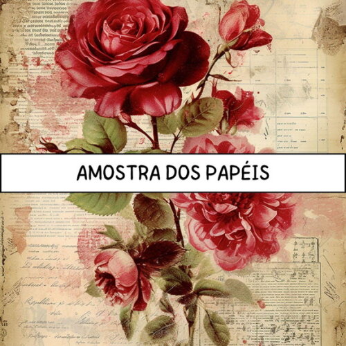 Papel Digital Vintage 89 - Roses Junk Journal Red