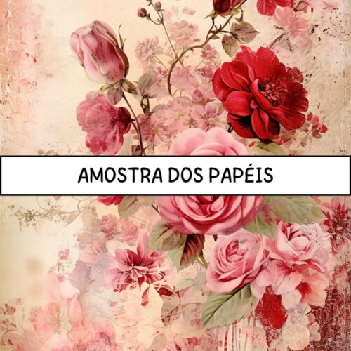 Papel Digital Vintage 89 - Roses Junk Journal Red