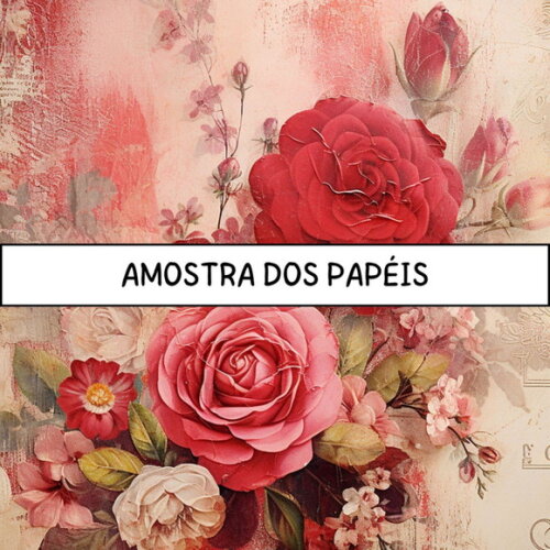 Papel Digital Vintage 89 - Roses Junk Journal Red