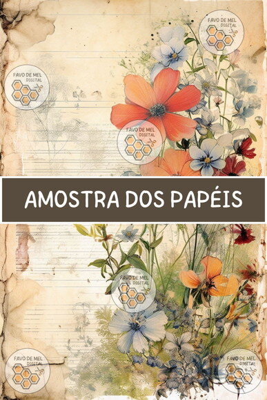 Papel Digital Vintage 92 - Papel para Junk Journal Floral