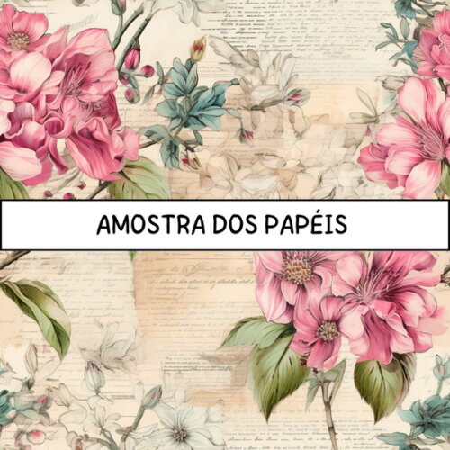 Papel Digital Vintage 93 - Floral Manuscrito