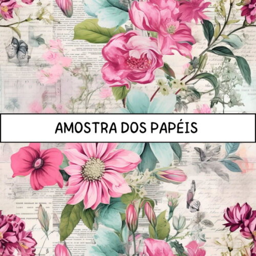 Papel Digital Vintage 93 - Floral Manuscrito