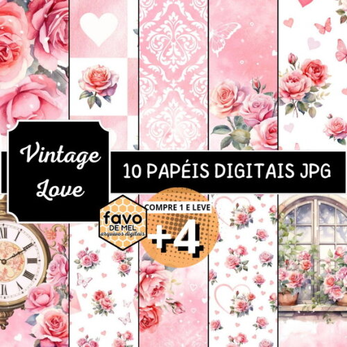 Papel Digital Vintage 95 - Vintage Love Rosas Vermelhas