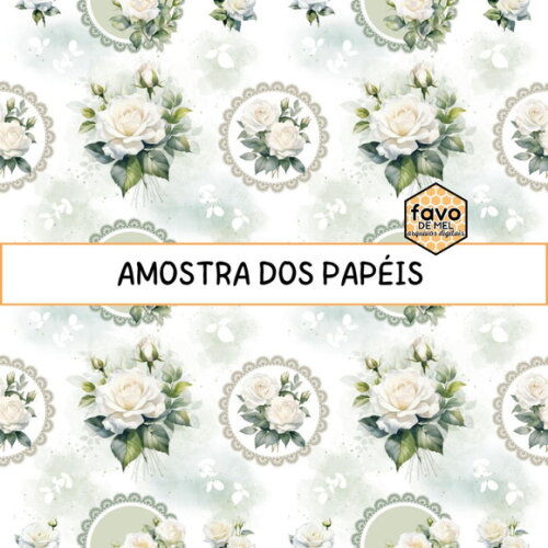Papel Digital Vintage 97 - Scrapbook Floral Rosas Brancas