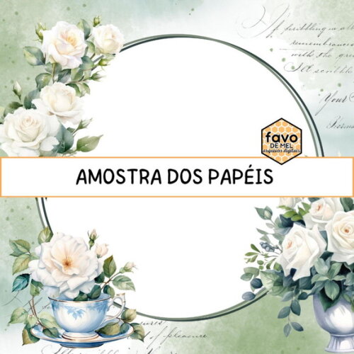 Papel Digital Vintage 97 - Scrapbook Floral Rosas Brancas