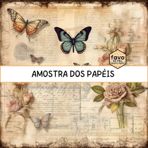 Papel Digital Vintage 98 - Roses And Butterflies