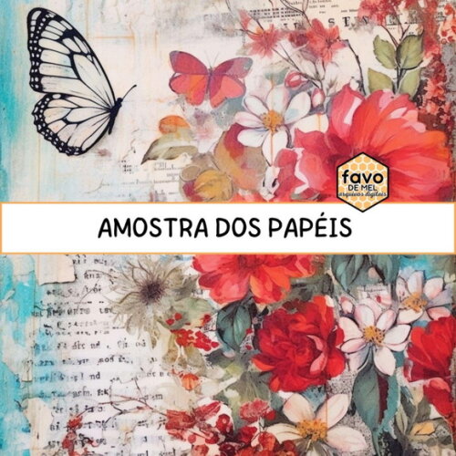 Papel Digital Vintage 99 - Red Flowers Letters