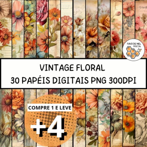 Papel Digital Vintage Floral 91 - Floral Aquarela