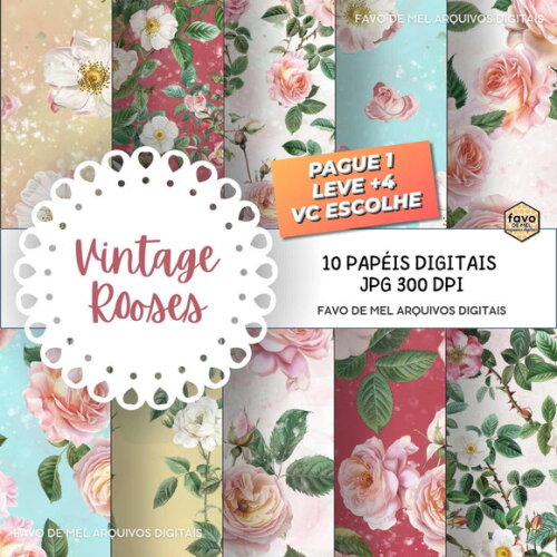 Papel Digital Vintage Rosas Jpg #121 (pague 1 Leve 5)