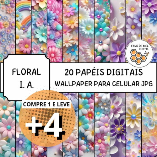 Papel Digital Wallpaper Celular - Floral Ia Neon Candy Color