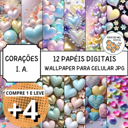 Papel Digital Wallpaper Celular - Corações Ia Candy Color
