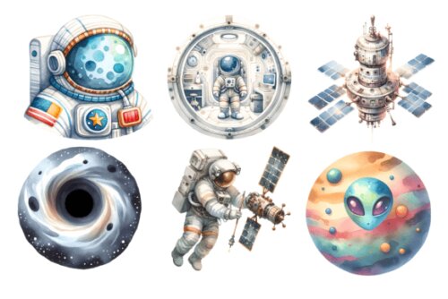 KIT DIGITAL ASTRONAUTA AQUARELA