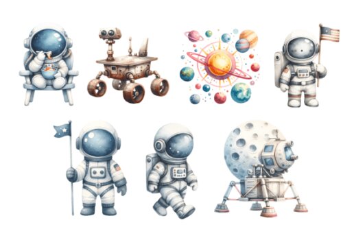 KIT DIGITAL ASTRONAUTA AQUARELA
