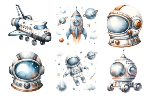 KIT DIGITAL ASTRONAUTA AQUARELA