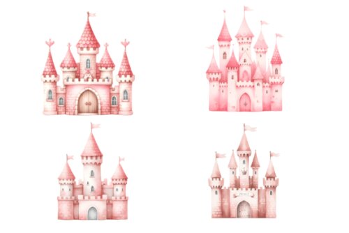 KIT DIGITAL CASTELO ROSA AQUARELA PNG #3