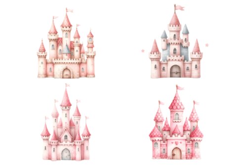 KIT DIGITAL CASTELO ROSA AQUARELA PNG #3