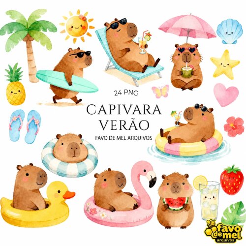KIT DIGITAL CAPIVARA AQUARELA PNG #18
