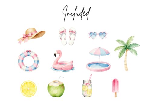 KIT DIGITAL VERÃO FÉRIAS PRAIA CANDY COLOR AQUARELA
