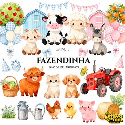 KIT DIGITAL FAZENDINHA AQUARELA