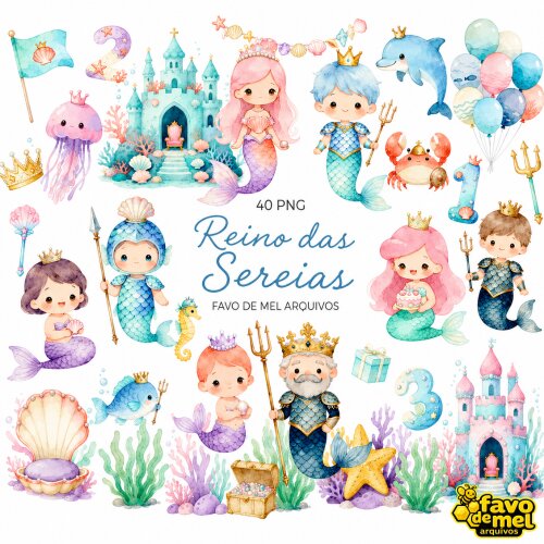 KIT DIGITAL SEREIAS AQUARELA