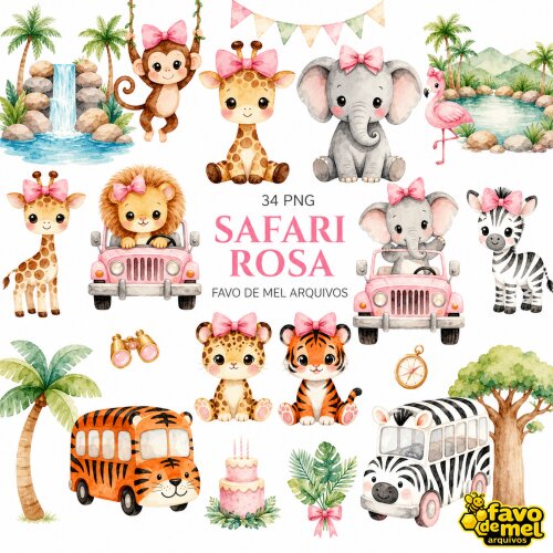 KIT DIGITAL SAFARI ROSA AQUARELA