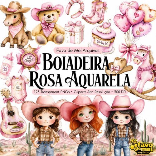 KIT DIGITAL BOIADEIRA ROSA AQUARELA