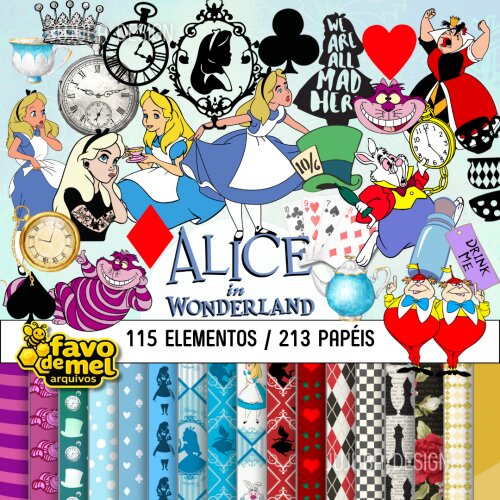 KIT DIGITAL ALICE NO PAÍS DAS MARAVILHAS - MEGA PACK