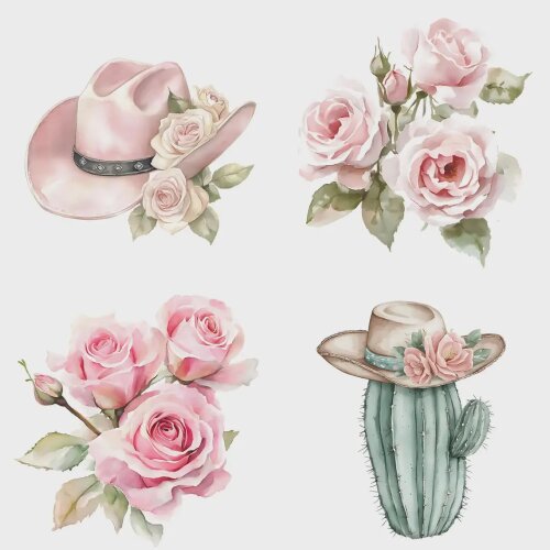 KIT DIGITAL BOIADEIRA ROSA AQUARELA COM PAPÉIS #54