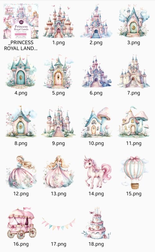 KIT DIGITAL REINO ENCANTADO AQUARELA #27 PRINCESA CASTELO AQUAREL
