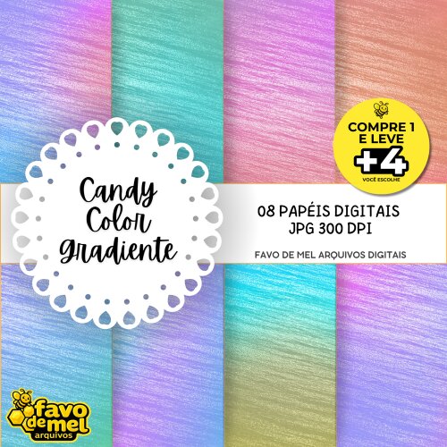 Papel Digital Candy Color Gradiente Foil