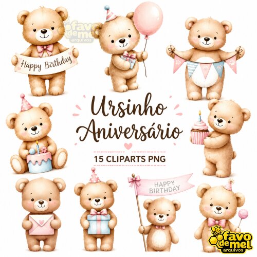 KIT DIGITAL URSINHO ANIVERSÁRIO AQUARELA