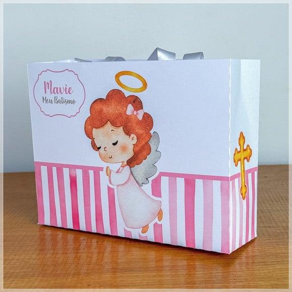 Sacola Personalizada Batizado Rosa