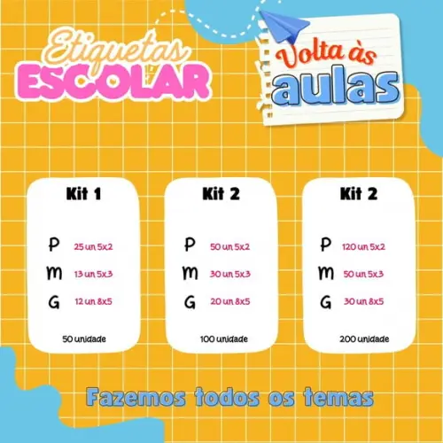 Kit de Etiquetas Escolares Personalizadas 200 un