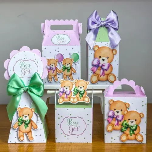 Personalizados Chá Revelação Verde e Lilás 50 Peças
