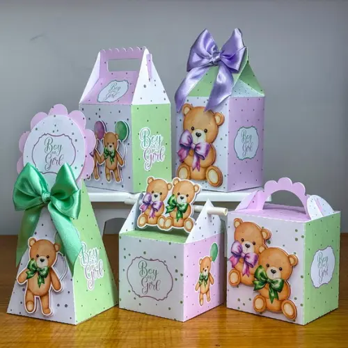 Personalizados Chá Revelação Verde e Lilás 20 Peças