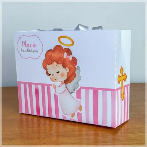 Sacola Personalizada Batizado Rosa