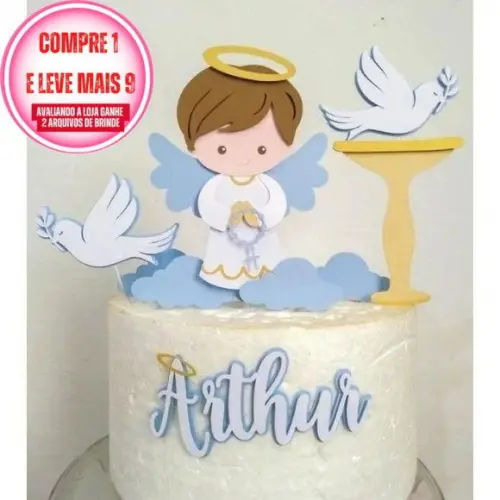 Arquivo Digital Topo de Bolo Batizado em Camadas Cod.:1610