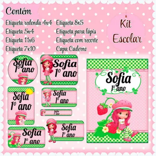 Arquivo de corte Etiquetas Escolar Moranguinho #2486